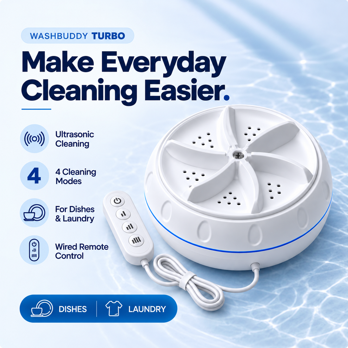 WashBuddy Turbo™ Portable Ultrasonic Washer for Dishes & Laundry